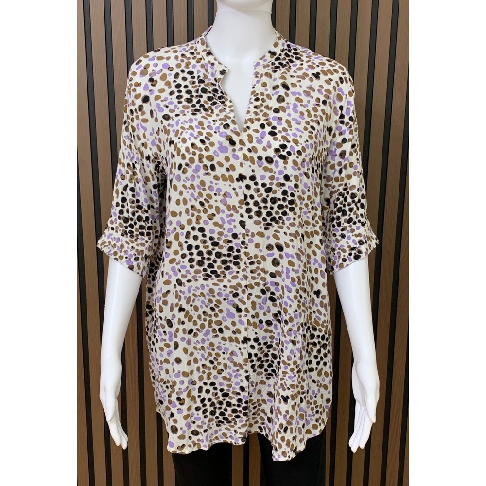 Masai Copenhagen Women's‎ Small Viscose Abstract Print Tunic Top Purple Brown